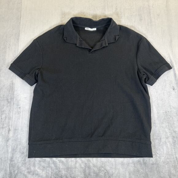 Zara Polo Shirt Mens Lg Ribbed Knit Sweater Preppy Resort Vacation Summer Chrty - Picture 1 of 7